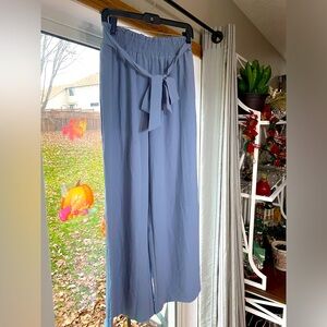 Blue flowy pants with tie belt
